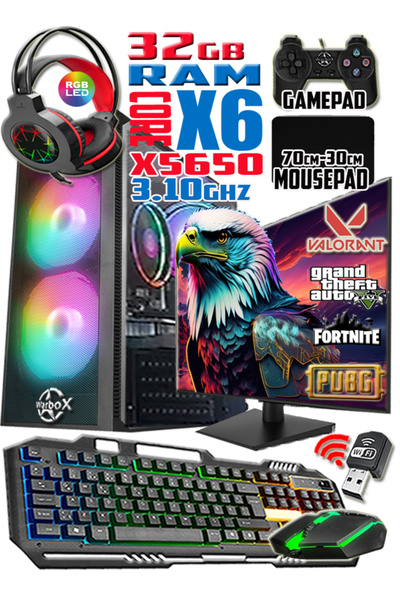 WARBOX Eagle 22" Monitör Xeon X5650 32gb Ram 256gb SSD 250gb HDD R7 240-4gb E.kartı Gaming Takım Bilgisayar