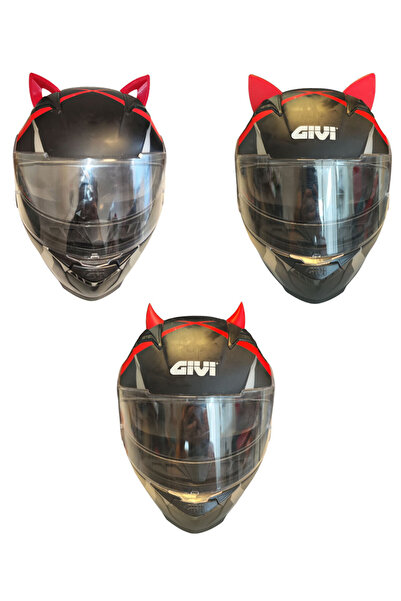 3dfabrick Kask süsü -3 lü set Kedi kulağı,kask boynuzu ve Rüzgar Tutmaz kedi kulağı sağ sol takım-kırmızı