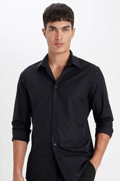 DeFacto 100% bavlna Slim Fit Úzký střih Italský límec Bez žehlení Košile s dlouhým rukávem A7803AX24SP