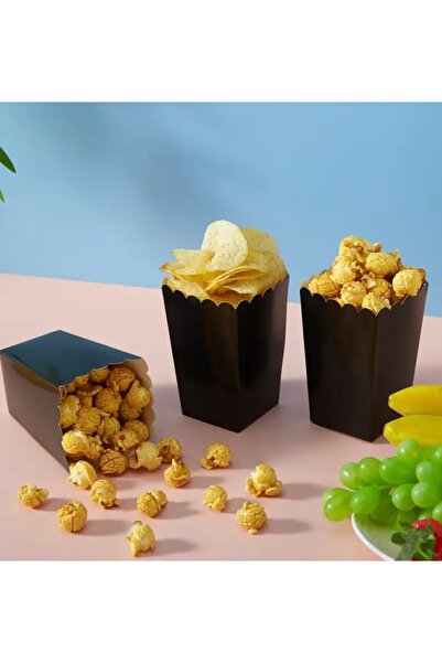 Deniz Party Store علبة رقائق الذرة الفشار كرتون أسود 8 قطع