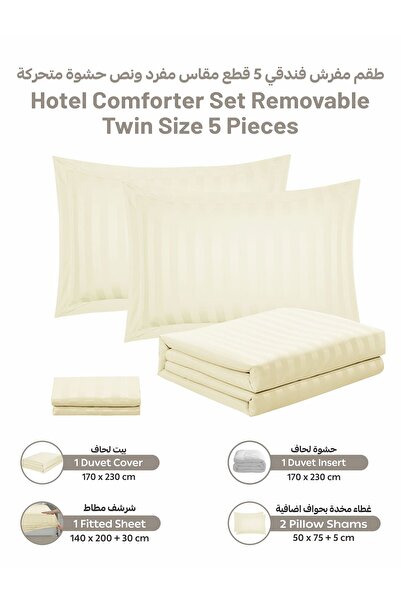 Donetella Comforter Set Single Size, 5-Pcs, 170x230 cm, Striped Bedding Set, All Season, Microfiber