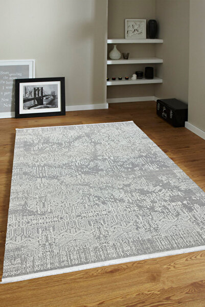 ünalcarpet 4 Metrekare - 6 Metrekare Bambu Tarz Modern Dokuma Salon Oturma Odası Mutfak Halısı Antialerjik Gri