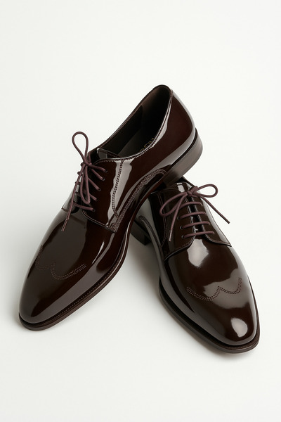 Deriderim Brown Patent Leather Genuine Leather Men's Classic Shoes