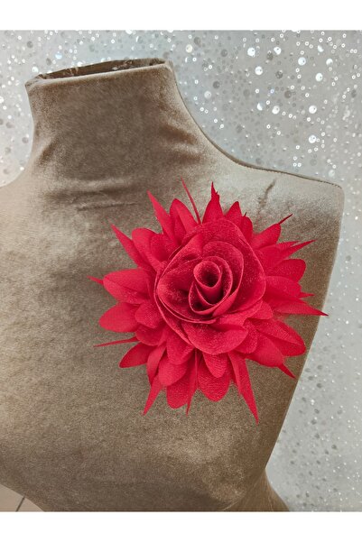 lemidor Kırmızı Büyük Çiçek Broş – Abiye Elbise, Bluz ve Ceket Aksesuarı