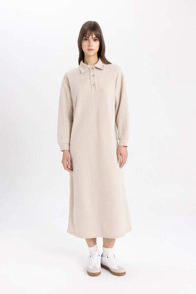 DeFacto Einfaches, einfarbiges, langärmliges Maxi-Strickkleid aus Thessaloniki-Stoff B7260ax24wn