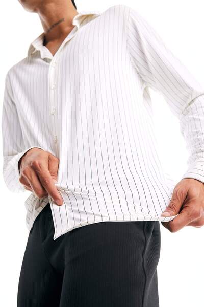 DeFacto Slim Fit Dar Kesim Polo Yaka Çizgili Uzun Kollu Gömlek B6487AX24SP