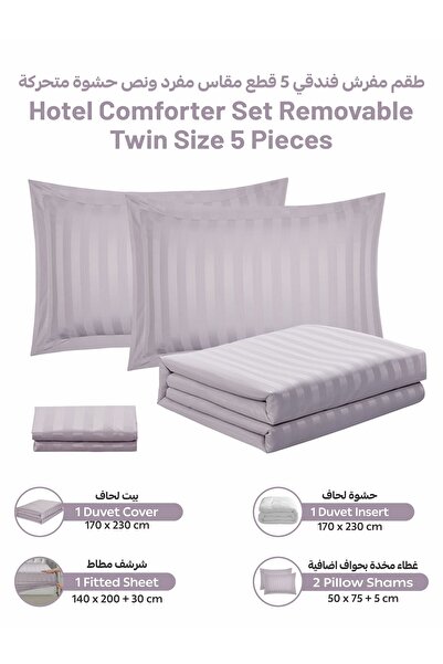 Donetella Comforter Set Single Size, 5-Pcs, 170x230 cm, Striped Bedding Set, All Season, Microfiber