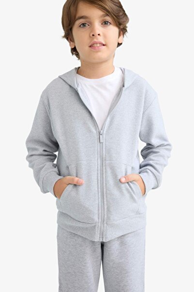 DeFacto Boy's Gray Hooded School Cardigan T7468A623Au