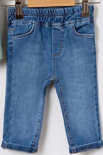 Bebüş Хлопчачий літній комплект з 3 предметів: сорочка з льону в смужку, футболка та джинси 15862