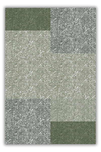 The Reef Design Goemetrik Dikdörtgen Desenli Halı Balıksırtı Kırçıllı Halı Yeşil Halı Salon ve Oturma Odası Halısı