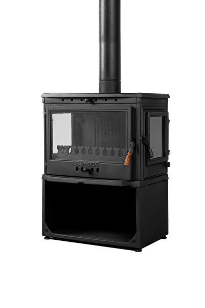 flamestove Retro Lüx Yk Style 3 Camlı Yan Kapaklı Odunluklu Şömine Döküm Soba