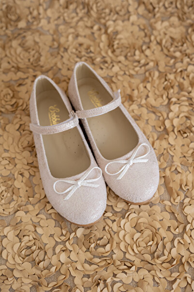 Bebbini Dream-Special Day Ecru Bow Vegan Leather Girls' Ballerinas