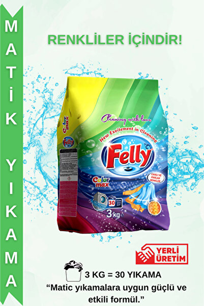 FELLY 3 Kg Renkliler İçin Toz Deterjan – Canlı Renk Koruma ve Ferah Temizlik ...