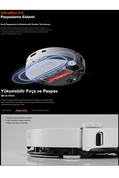 Roborock Ultra Premium Istasyonlu Robot Süpürge Beyaz, 240dk | Akıllı Çift Temizleme Gücü | Kendini Temizleme