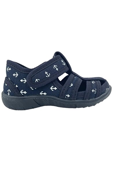 Nubebe Çocuk Keten Ev Ayakkabısı Lacivert-Beyaz