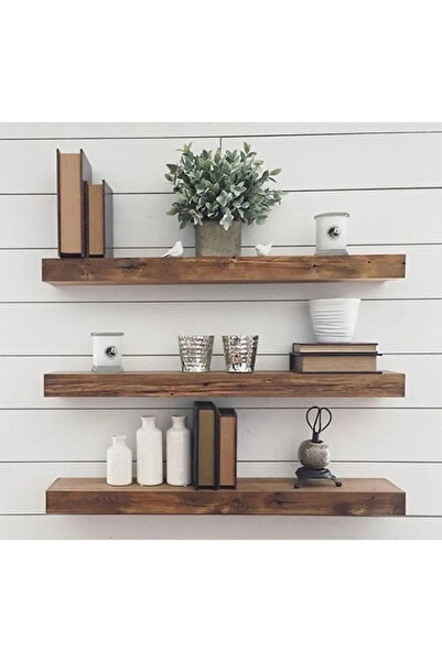 Orman Evim Masif Ahşap 3"lü Kitaplık Dekoratif Duvar Rafı Banyo/Mutfak Düzenleyici 100x15x5cm