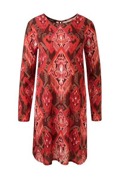 Şans Women's Plus Size Colorful, Shawl Pattern, Round Neck, Long Sleeve Dress 65N39098