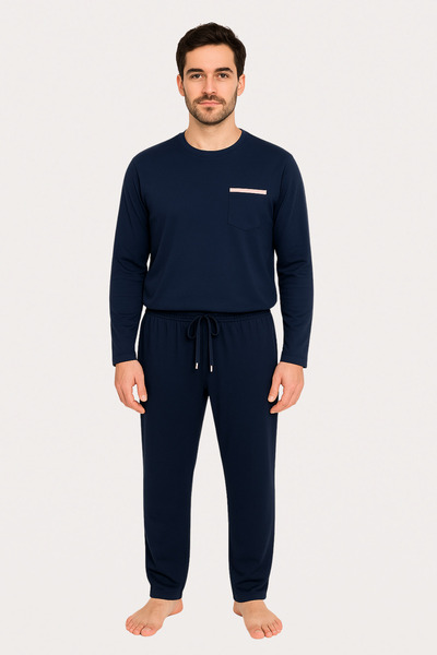 Katia&Bony Ανδρική ασημένια πιτζάμα με τσέπη Navy Blue