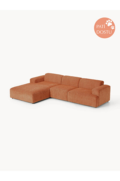 S Home Design Concept Molly Köşe Koltuk Sol Köşe, Teddy Kiremit 290x185 cm (Pati Dostu)
