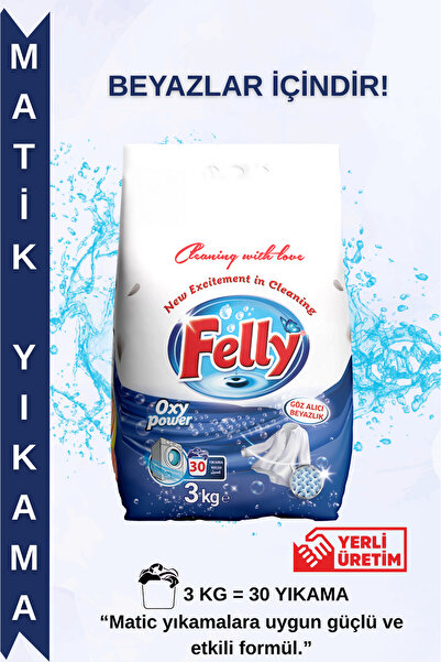 FELLY 3kg Toz Deterjan – Beyazlar İçin Yoğun Temizlik ve Işıltılı Parlaklık