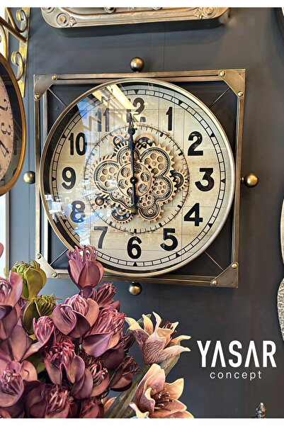YASAR CONCEPT Hawthorne Metal Çarklı Duvar Saati 70x70 Cm