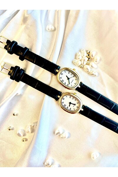 FEYSER Altın Renk Kasa Crocodile Desenli Deri Kordonlu Vintage Kadın Kol Saati