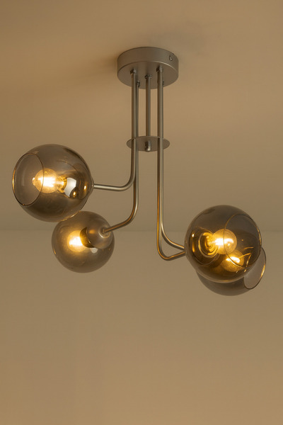 Modavize Elif Modern Tasarım Salon Yemek Odası Mutfak Gri Renk Füme Camlı Sarkıt 4 Lü Avize