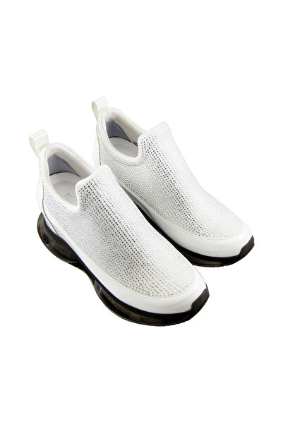 Erkan Saçmacı Viviana White Stone Stretch Hidden Wedge Heeled Casual Shoes