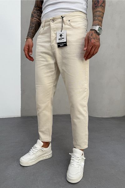 MADZEYMODA Men's Boyfriend Mold Denim Fabric Beige Jean Jeans Trousers Mz0444