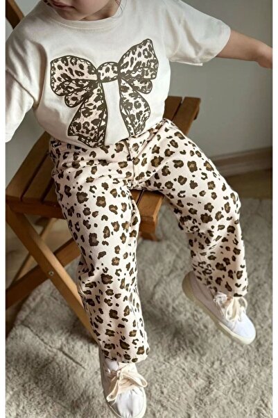 Butik Kiz Çocuk Leopar Desenli̇ Pantolonlu Pamuklu Takim