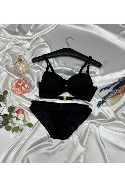 Elora Gold Metal Detailed Unpadded Bra & Slip Set