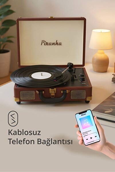Piranha 7325 Bluetooth'lu Çantalı Pikap / Bluetooth + RCA + 3.5mm Ses Girişi / 33-45-78'lik Plaklarla Uyumlu