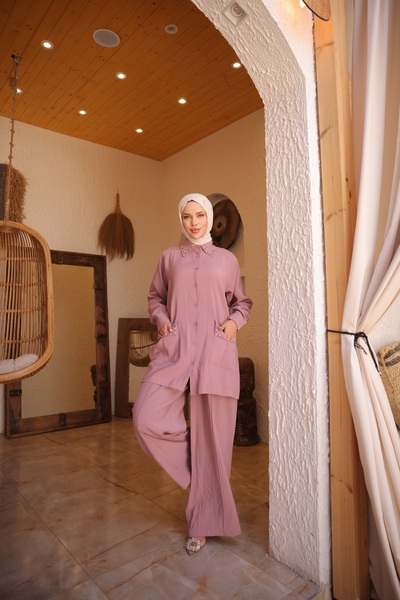 Ryzi Moda Women's Hijab Set - Buttoned Shirt and Pants Set | Stylish and Comfortable Bottom Top Combination