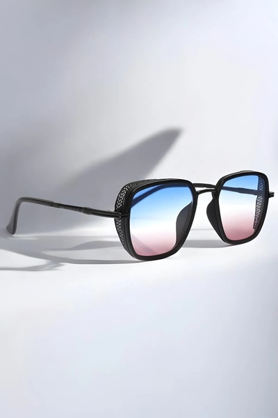 MACERATİ Izara Unisex Black Rectangular Metal Frame Colored Glass Uv400 Sunglasses