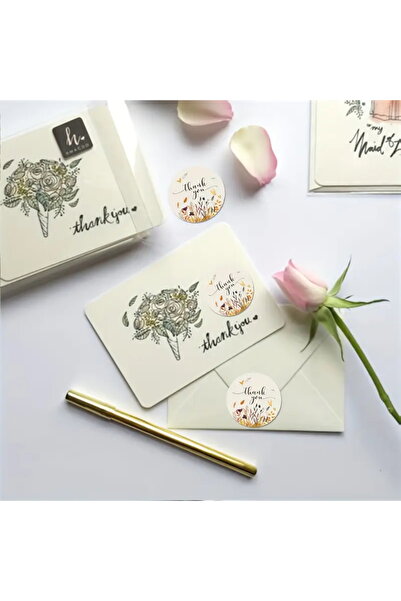 hdcw 500 ADET 2.5cm RULO YAPIŞKANLI ÇİÇEKLİ TEŞEKKÜRLER "THANK YOU" STICKER ETİKET HEDİYE PAKETLEME