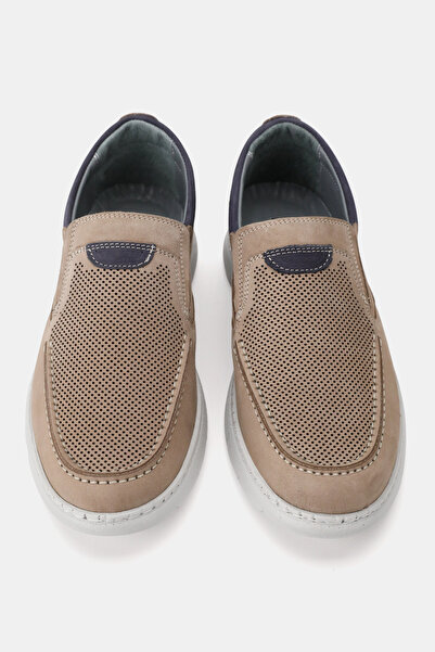 TUNAELLİ PANTOFI ORTOPEDICI BĂRBAȚI BEJ NUBUC KHAKI PIELE NATURALĂ