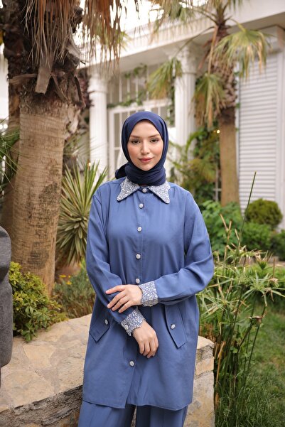 Ryzi Moda Γυναικείο Σετ Πουκάμισο Hijab-Παντελόνι & Φούτερ, Σετ μπλουζάκι