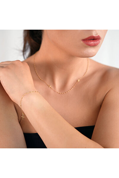 Sandra Ferretti Colier Rozariu din Aur Galben de 18K cu Bile Diamantate si Lant Diamantat, 2.60g