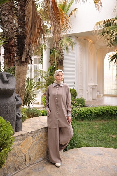 Ryzi Moda Γυναικείο Σετ Πουκάμισο Hijab-Παντελόνι & Φούτερ, Σετ μπλουζάκι