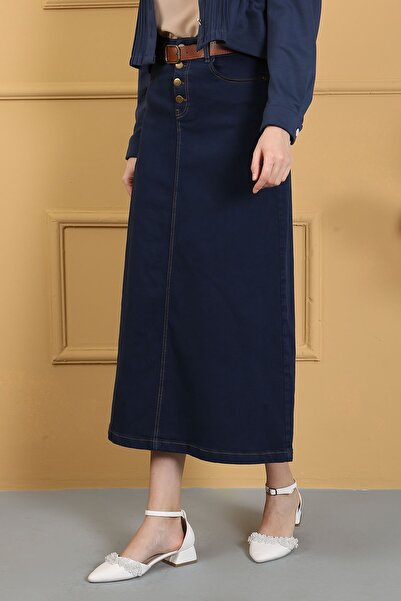 VELLICHOR Natural Fabric Belted Denim Skirt - Black