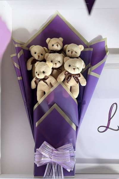 Sole Plush Teddy Bear 90 cm Bear and Purple Plush Teddy Bear Bouquet Gift for Lover Birthday Special Day Set