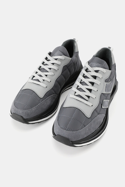 TUNAELLİ Men's Gray Khaki Natural Leather Lace up Sneaker Shoes
