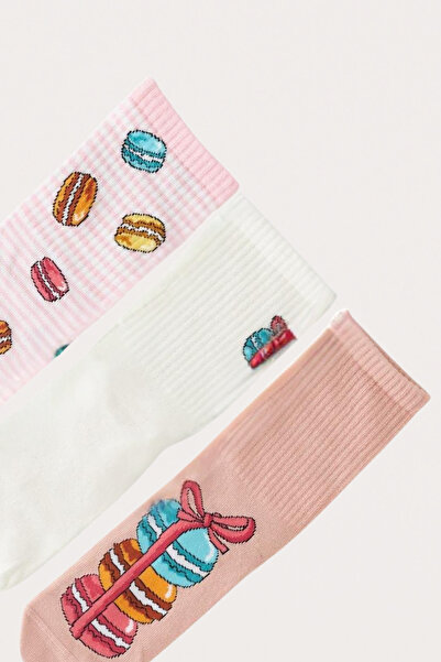 Katia&Bony Kız Çocuk Makaron Desenli 3'lü Kutulu Soket Çorap