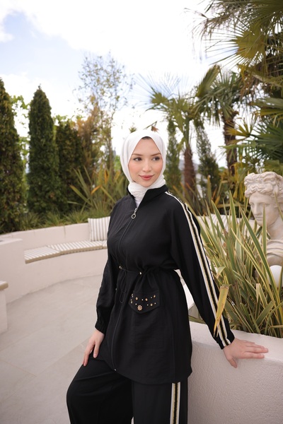 Ryzi Moda Γυναικείο Σετ Φόρμα Hijab Σετ με φερμουάρ διπλό