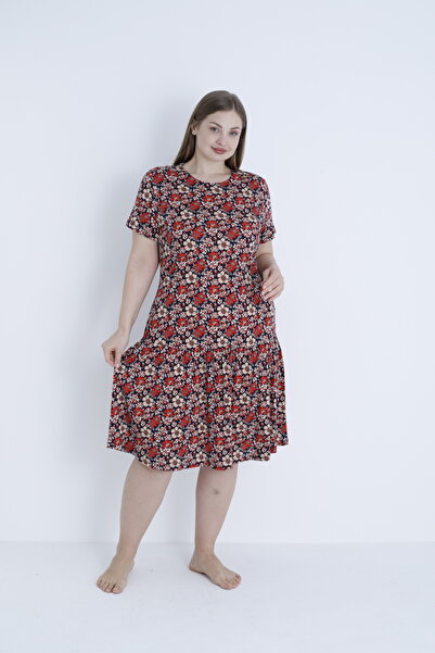 ROMEO LİFE Women's Plus Size Cotton Modal Fabric Print Summer Dress 7863