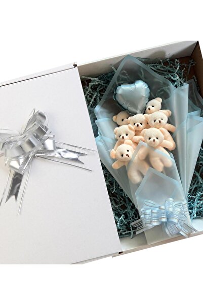 Sole Plush Bear 90 cm Birthday Gift Set Blue Bouquet with Teddy Bear and Balloon Heart for Special Occasion