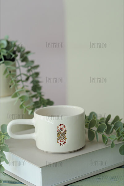 terraco ceramic Gold Detailed Handmade Ceramic Mug Double-Way Ethnic Pattern