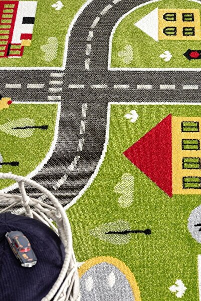 Eliz Home Trafik Arabalı Dokuma Halı Yıkanabilir Çocuk Halısı Anaokul Kreş Oyun Halısı YEŞİL