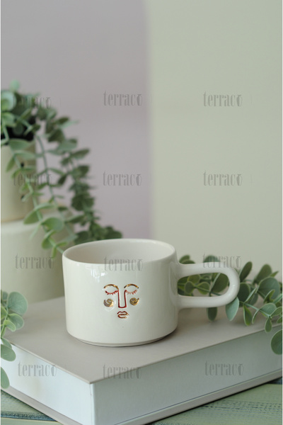 terraco ceramic Gold Detailed Handmade Ceramic Mug Double-Way Ethnic Pattern
