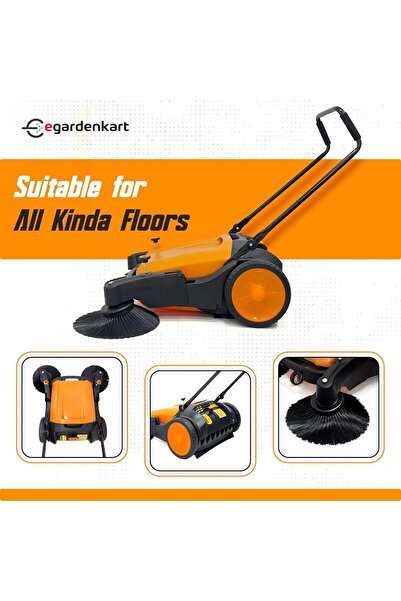 Egardenkart , Walk-Behind Outdoor Hand Push Sweeper - 10.5 Gallon Capacity